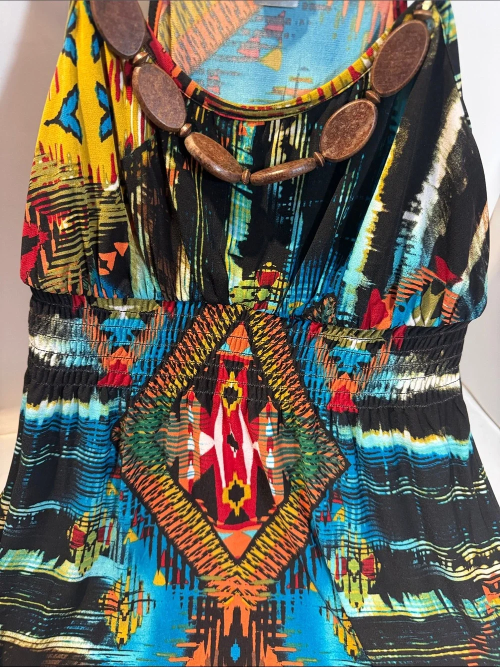 Bisou Bisou Multicolor Tribal Print Midi Dress with Straps